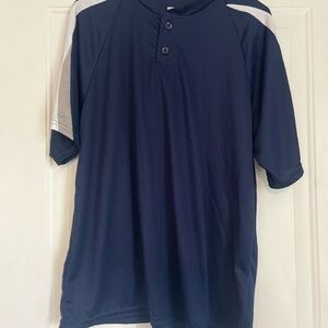Navy Blue Button-Up Athletic Shirt
